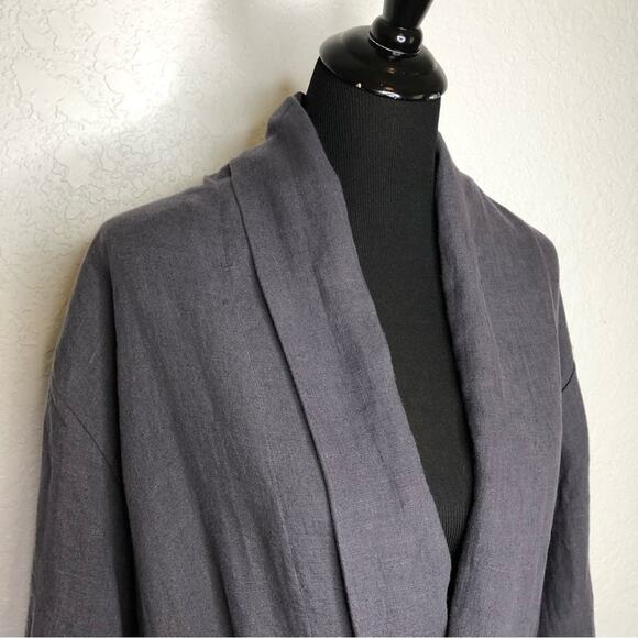 Milkit charcoal gray linen belted wrap nursing robe / cardigan size One Size - Picture 3 of 15